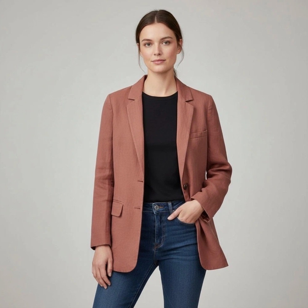 Everlane The Cotton Linen Blazer Soft Rust Two Button Jacket Size 2